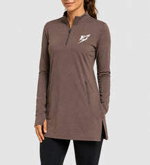 EARNED Women’s Modest Performance 1/4 Zip – Taupe
