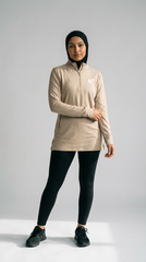EARNED Women’s Modest Performance 1/4 Zip – Sand