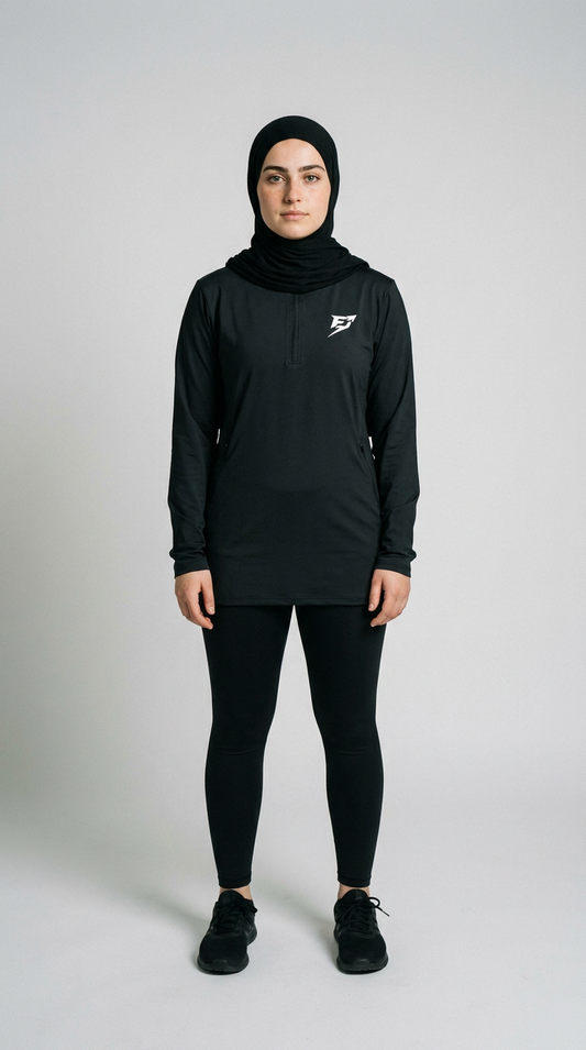 EARNED Women’s Modest Performance 1/4 Zip – Black
