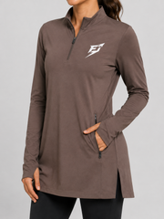 EARNED Women’s Modest Performance 1/4 Zip – Taupe