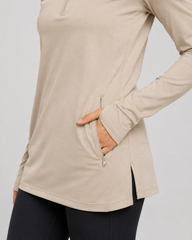 EARNED Women’s Modest Performance 1/4 Zip – Sand