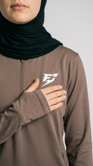 EARNED Women’s Modest Performance 1/4 Zip – Taupe